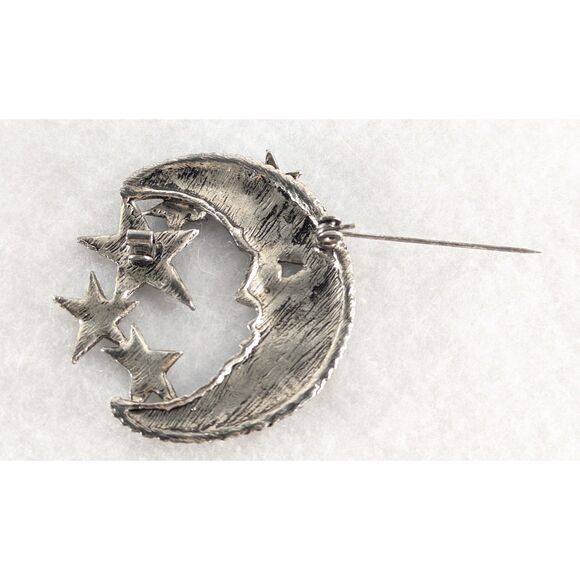 Vintage Silver Tone Crescent Moon and Stars - Picture 7 of 7